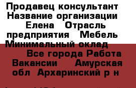 Продавец-консультант › Название организации ­ Елена › Отрасль предприятия ­ Мебель › Минимальный оклад ­ 20 000 - Все города Работа » Вакансии   . Амурская обл.,Архаринский р-н